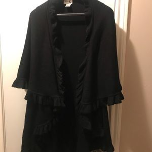 Black very soft shawl - cape with ruffles